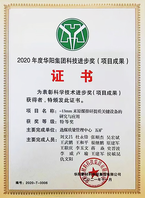 2020年度華陽(yáng)集團科技進(jìn)步獎項目成果